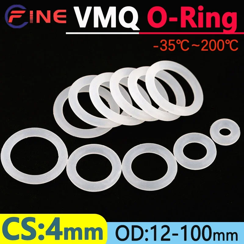 

Белое силиконовое уплотнительное кольцо VMQ, уплотнительная прокладка CS 4 мм, пищевая водонепроницаемая шайба, изолирующее уплотнительное кольцо, наружный диаметр 12-100 мм