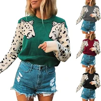 2022 autumn and winter new womens leopard sweater two leopard pattern sweater