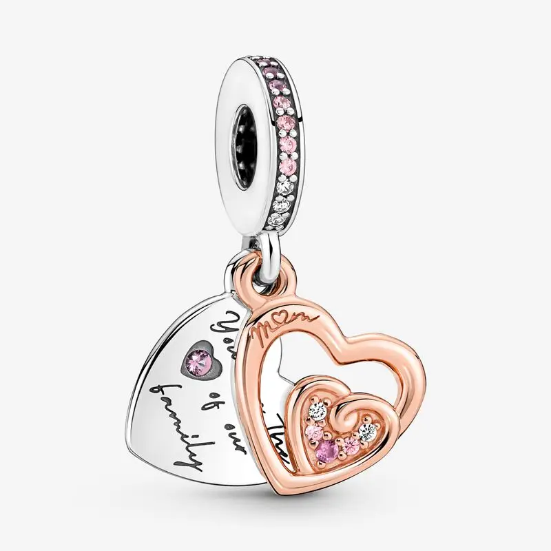 

925 Sterling Silver Entwined Infinite Hearts Double Dangle Charm Beads Fits Original Pandora Bracelets 2022 Mother's Day
