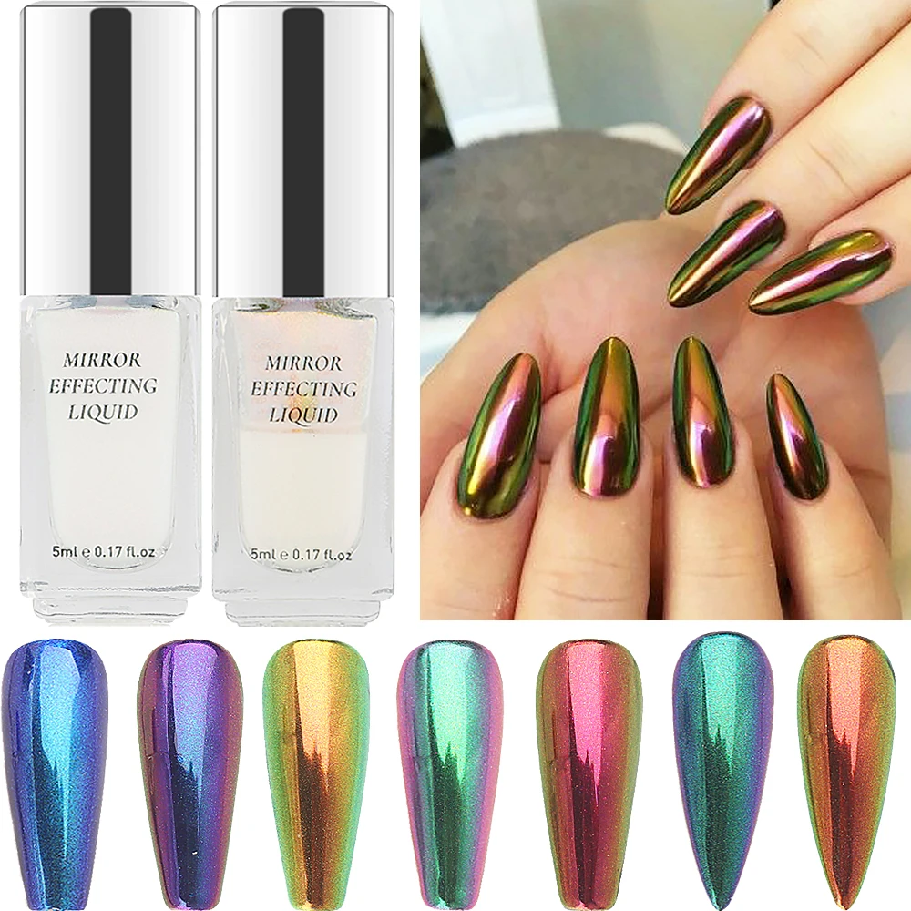 5ml Chrome Nail Gel Aurora Powder Liquid Metallic Mirror Effect Semi-permanent Varnish No Dust Gel Manicure Materials  LEBBJ01
