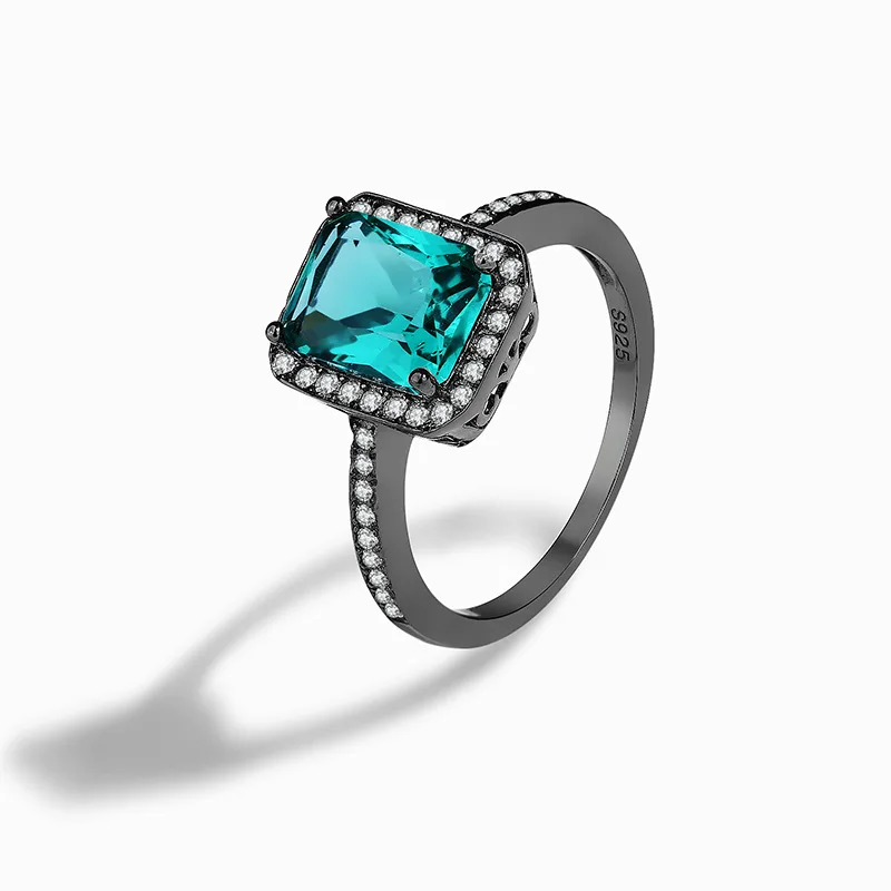 

Light Luxury S925 Sterling Silver Black Gold Paraiba Glass Square Jewelry Versatile Exquisite Women's Ring