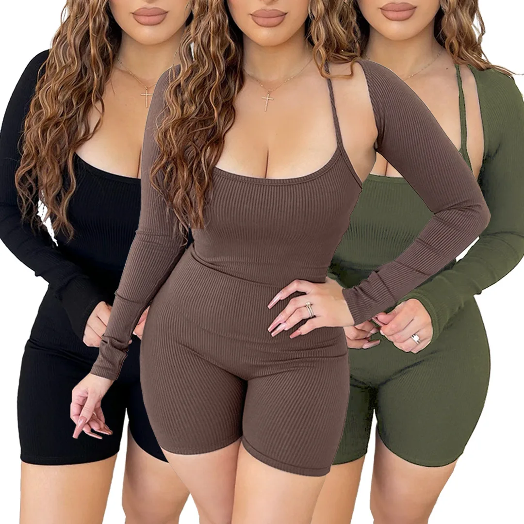 

Fitness Yoga Slip Jumpsuit And Shawl Top Two Piece Set Womens High Waist Skinny Bodysuit Jogger Set