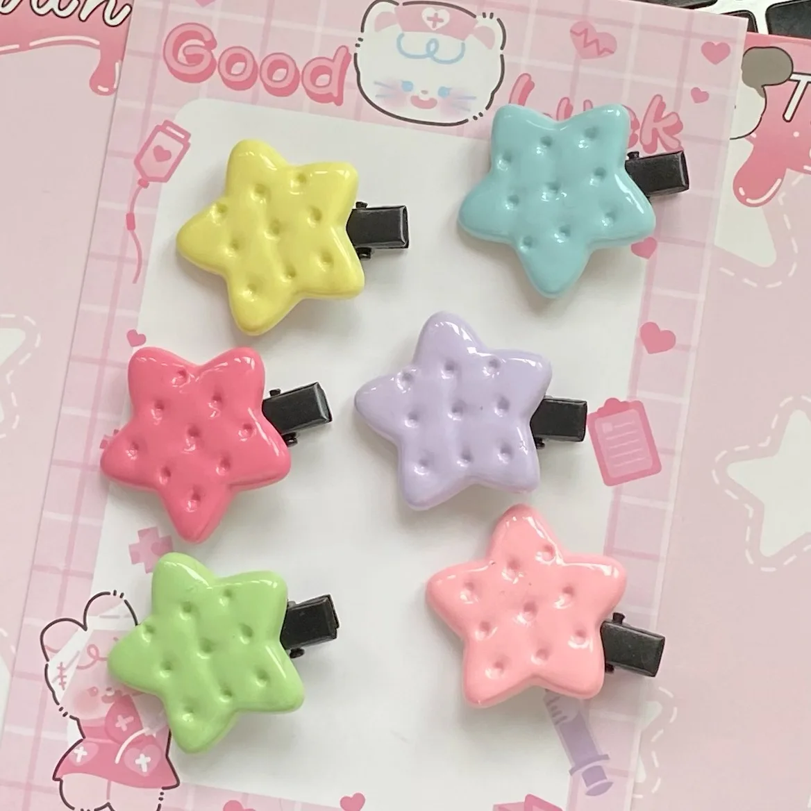 

Заколка для волос с изображением кремовой звезды, милая заколка-клипса со звездами и печеньем, заколка для волос с челкой, зажим для утконоса, головной убор, аксессуары для волос для девочек Y2K