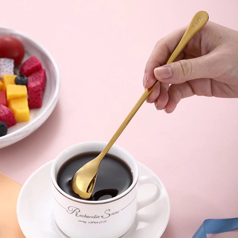 

Long Handle Coffee Ice Cream Spoon Stainless Steel Tableware Honey Teaspoons Fruit Cake Fork Desserts Tools Kitchen Utensils