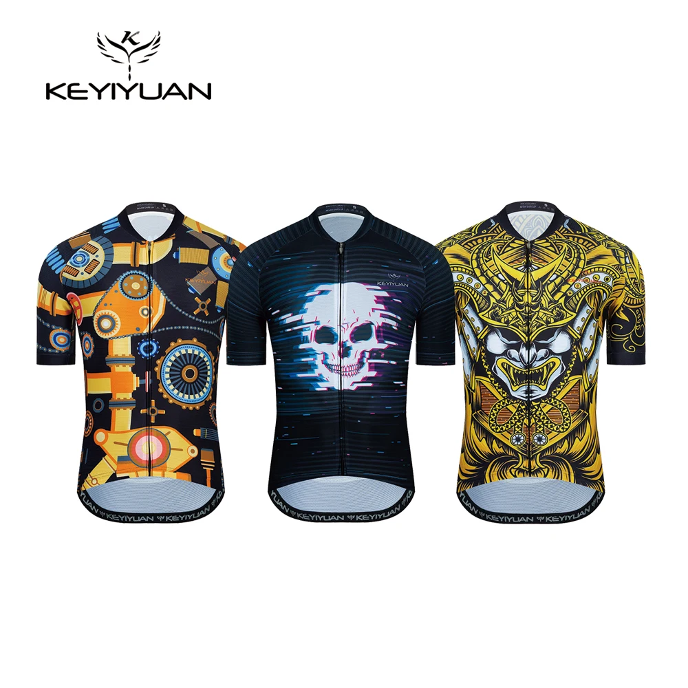 

KEYIYUAN New Summer Men's Bicycle Skull Riding Jersey MTB Shirt Quick Dry Short Sleeve Top Outdoor Road Mountain Bike Gear