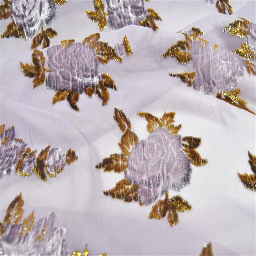 Модная фиолетовая Цветочная шелковая Вельветовая люрексная ткань по отличной