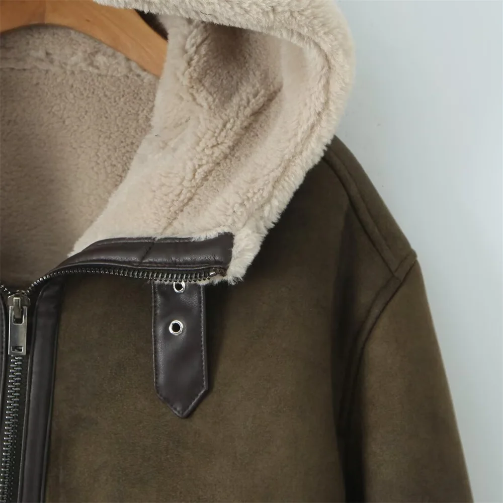 UNIZARA женская свободная флисовая теплая куртка с капюшоном и длинными рукавами на