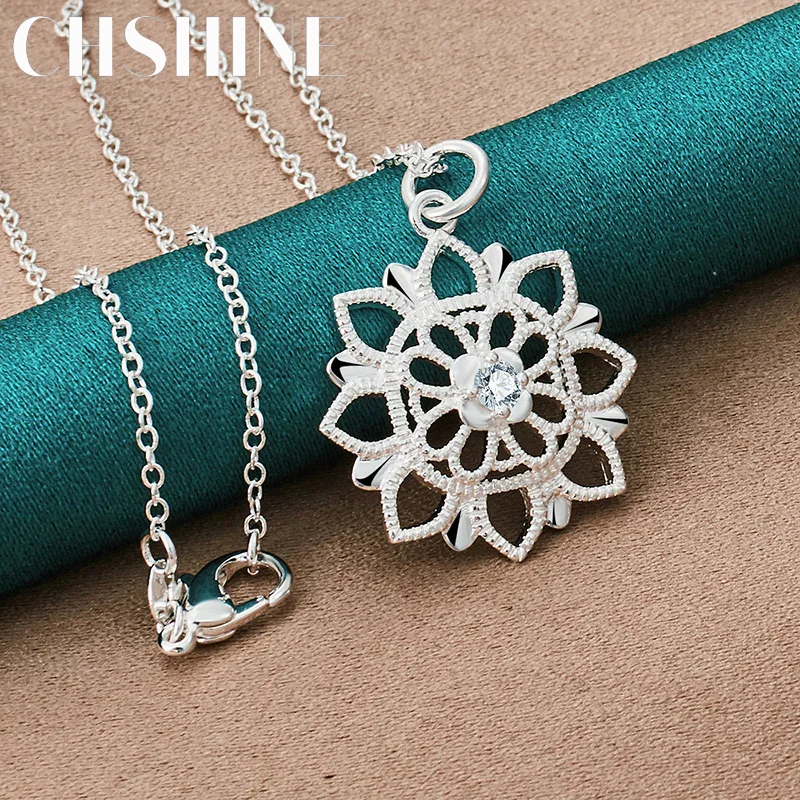 

CHSHINE 925 Sterling Silver Sun Flower AAAAA Zircon Pendant 16-30" Necklace for Women Banquet Party Charm Jewelry