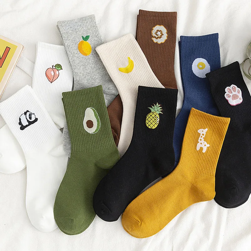 

Fruit Funny Happy Cotton Sock Autumn Spring Women Colorful Socks Girl Candy Color Cartoon Cute Socks kawaii Harajuku