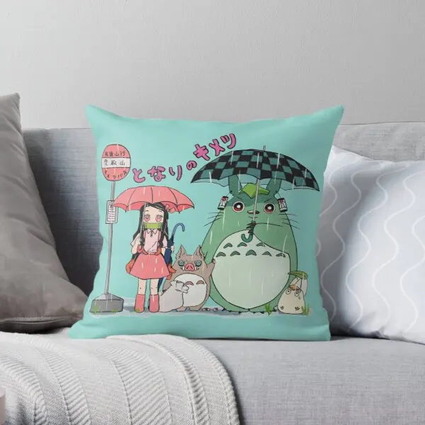

My Neighbour Demon Slayer Printing Throw Pillow Cover Anime Home Decor Car Hotel Bedroom Cushion Square Pillows not include