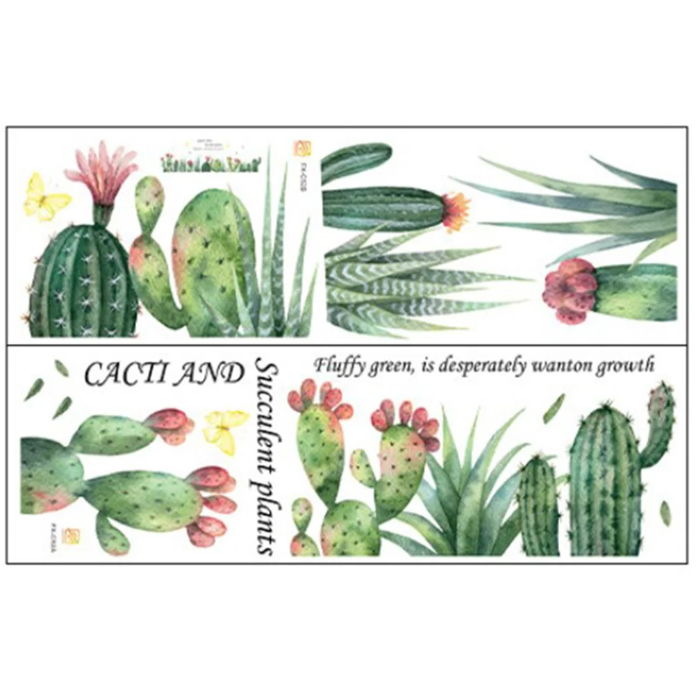 

1 Set of Decorative Cacti Succulent Wall Decal Self-adhesive Room Sticker Removable Room Wall Decal