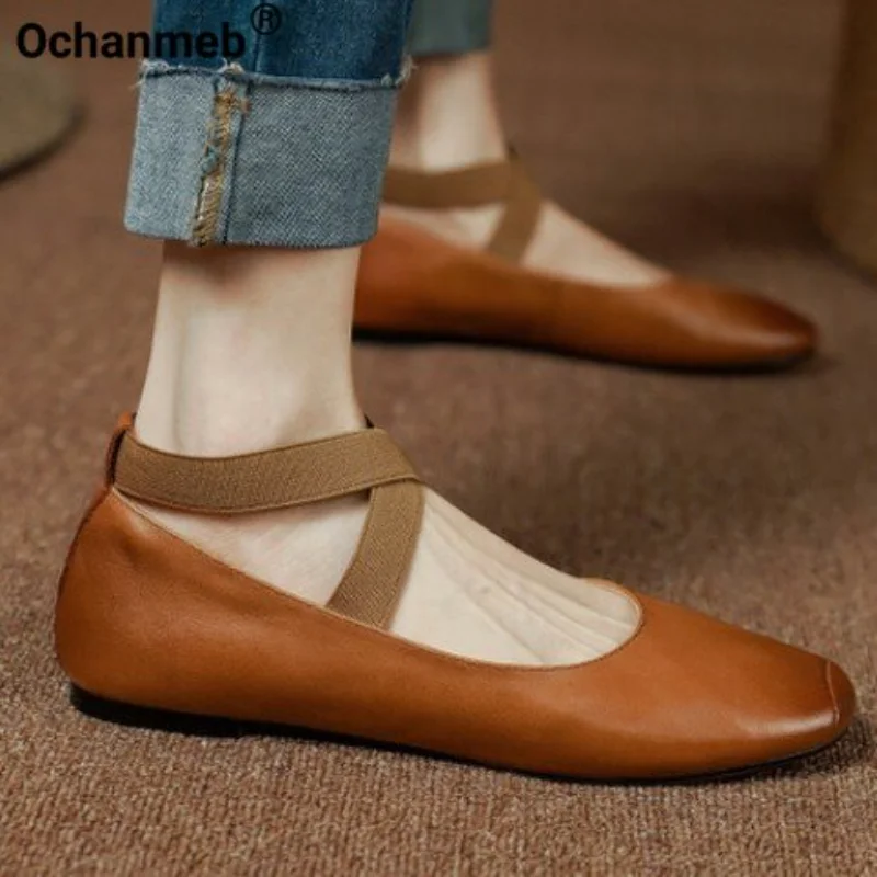 

Балетки Ochanmeb женские из натуральной кожи, туфли с перекрестными шнуровками, эластичная обувь на плоской подошве для танцев, винтажные удобные, 40