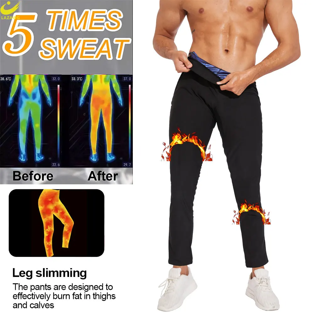 LAZAWG Sauna Leggings for Men Sweat Trousers Weight Loss Pants Workout Slimming Low Waisted Body Shaper Sport Gym Fat Burner