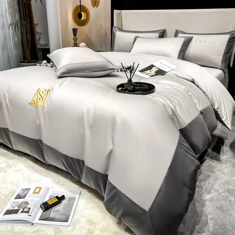 

White Gray Cotton Hotel Duvet Cover set Long Staple Silky Soft and Easy Case luxury Bedding Set Bed Sheet Pillowcases