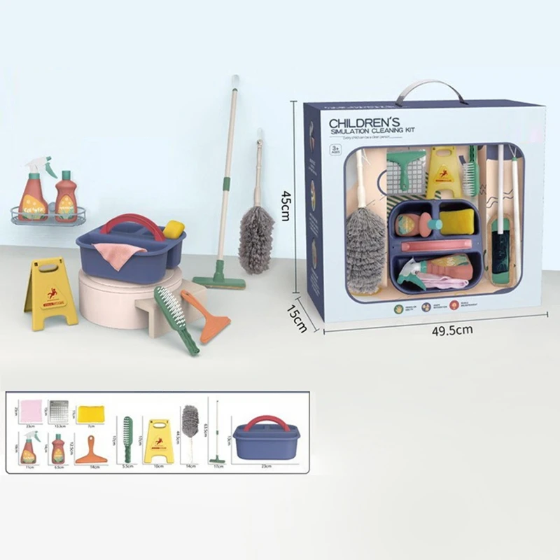 

11Pcs Kids Realistic Housekeeping Cleaning Toy Girls Pretend Play Mop Brush Warning Board Toy Funny Toddlers Xmas Gift
