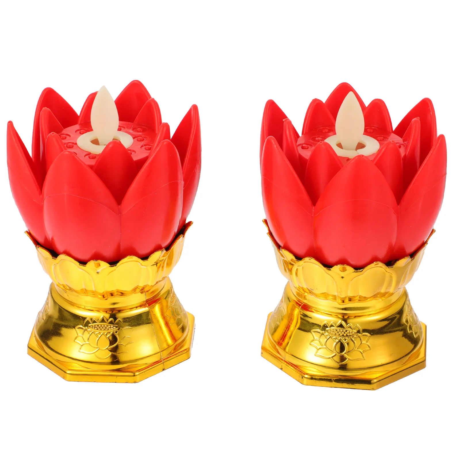 

2 Pcs Night Light LED Buddhism Prayer Wedding Decor Lamp Pooja LED Decor Tibetan Copper Oil Lamp Swing Lotus Lamp