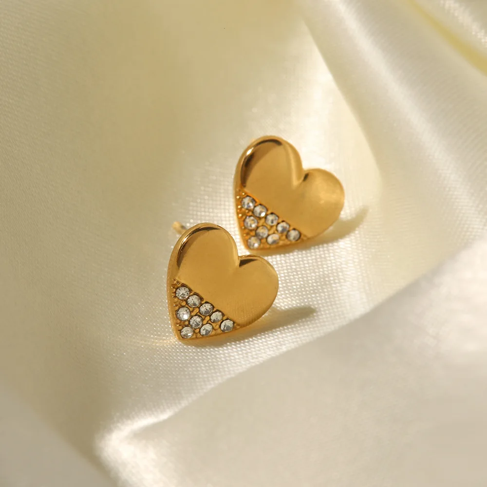 Heart Shaped Earrings for Women Girl Stainless Steel 18K Gold Plated Zircon Diomand Girl Fashion Jewelry Accessory
