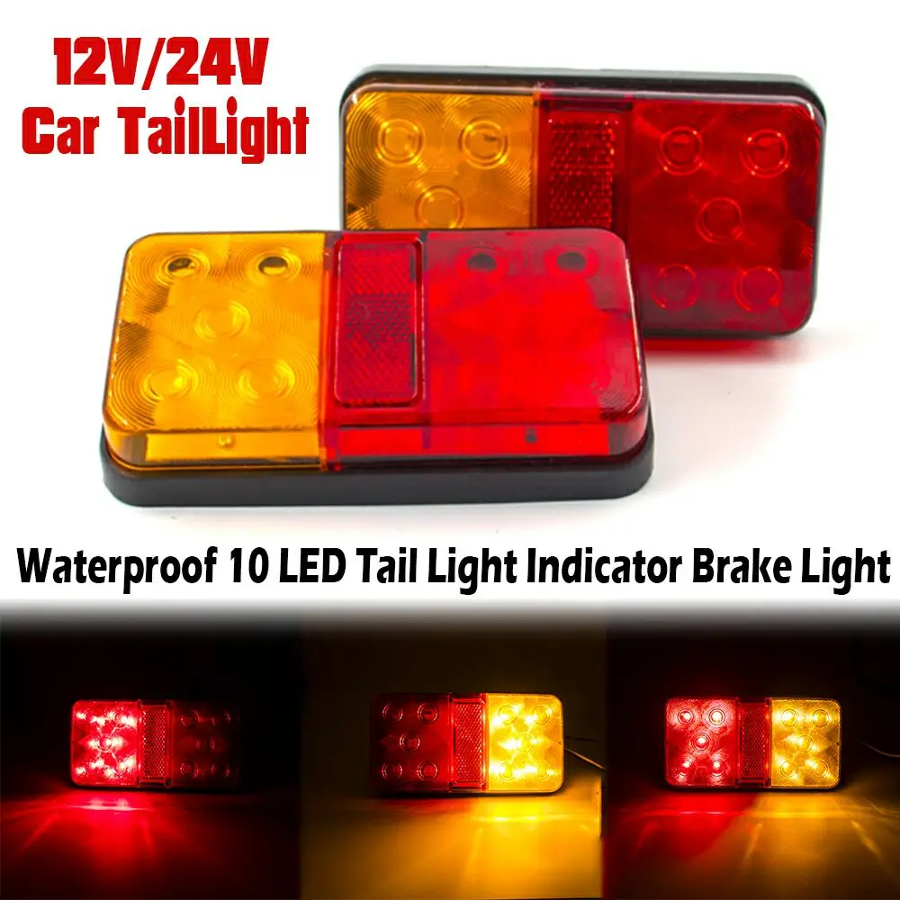 Задний фонарь для грузовика, автомобиля, прицепа, стоп-сигнал, указатель поворота, пара, 12 В, 24 В, 10 светодиодный