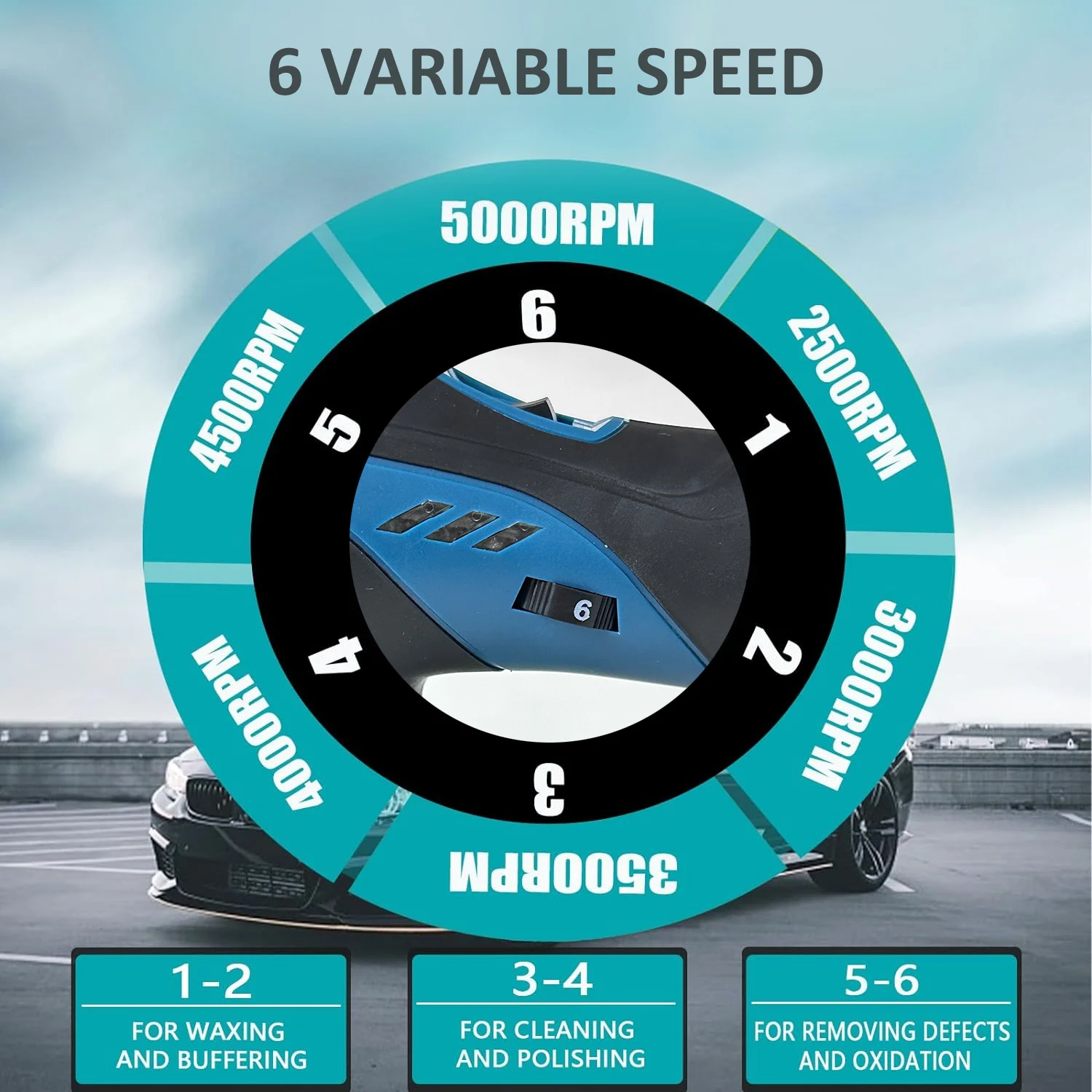 JAHUI 150 мм 7000 об/мин Беспроводная бесщеточная фотоэлектрическая 6-скоростная
