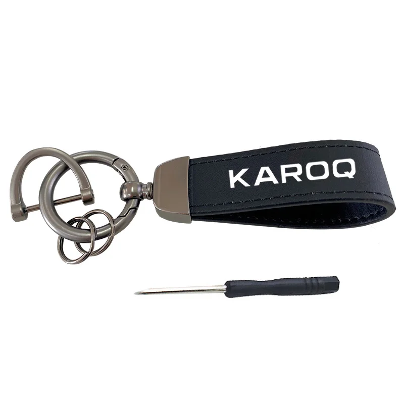 

Top Layer Cowhide Key Chain Car Accessories For SKODA KAROQ 2018 2022 Custom Logo For KAROQ SKODA