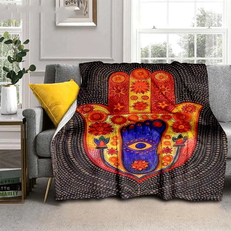 

Blanket Warm Anti Evil Eye Mandala Blanket Kids Adults Gift Hand of Fatima Good Luck Charm Protection Symbol Theme Flannel Throw