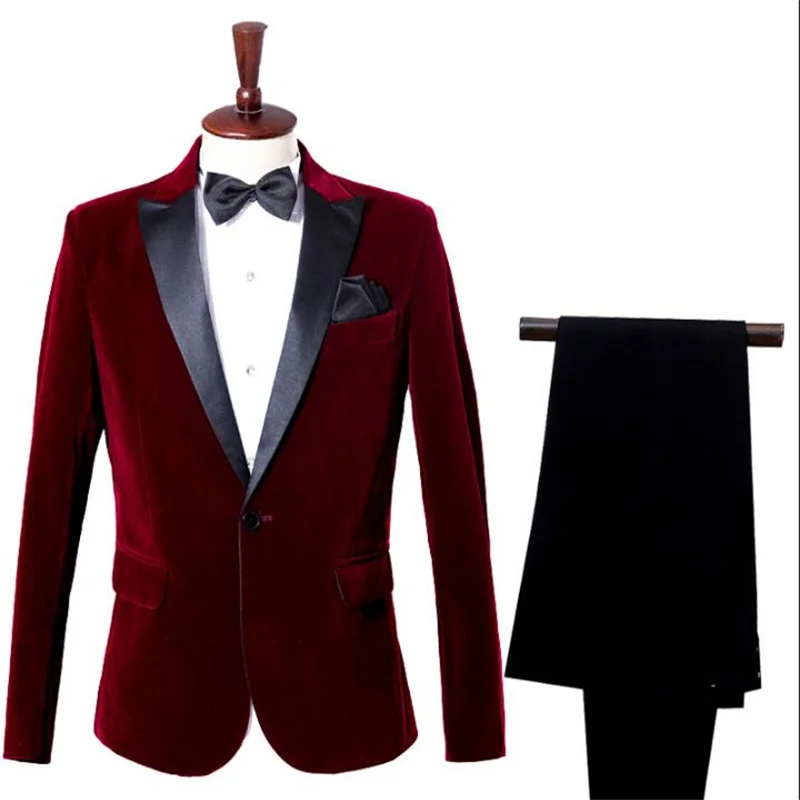 

Chorus groom wedding suits for men blazer boys prom mariage suits fashion slim masculino latest coat pant designs wine red blue