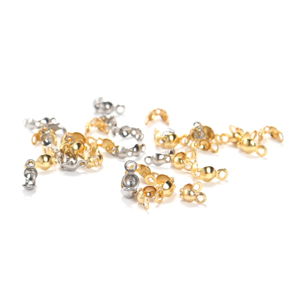 

200-100Pcs Stainless Steel Gold Color Clasp Fitting Ball Chain Calotte End Crimps Beads Connector DIY Jewelry Making Supplie