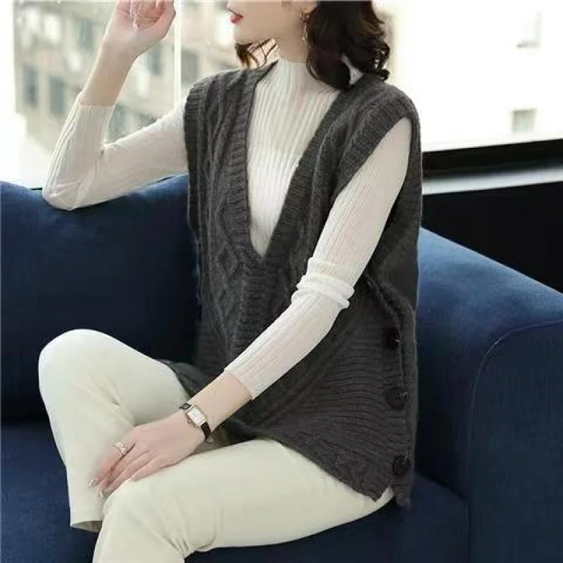 Вязаный жилет без рукавов женский осенне-зимний свитер осенний модный шерстяной