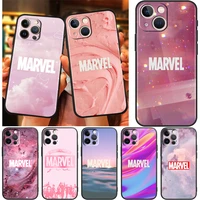 marvel pink logo for apple iphone 13 12 11 pro max mini xs max x xr 6 7 8 plus 5s se2020 soft black phone case capa cover coque