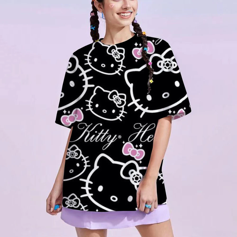 Футболка HelloKitty с принтом на годовщину 50 женские кавайные топы Sanrioed в стиле