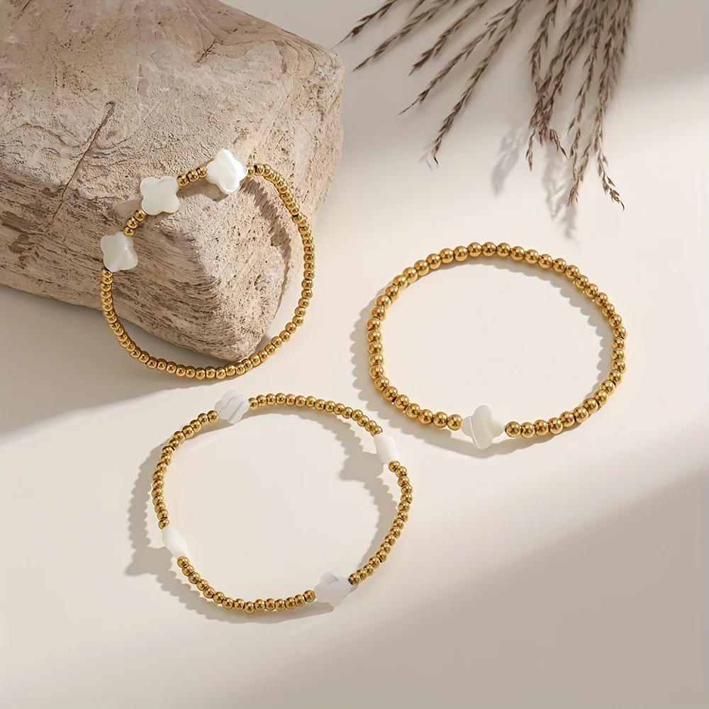 3-слойные браслеты из перламутра с клевером бисера позолоченные 18 К бусины