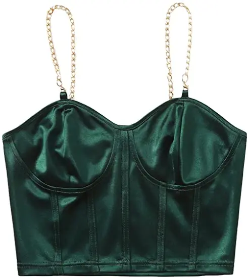 Модный женский атласный укороченный топ без рукавов с ремешком на цепочке