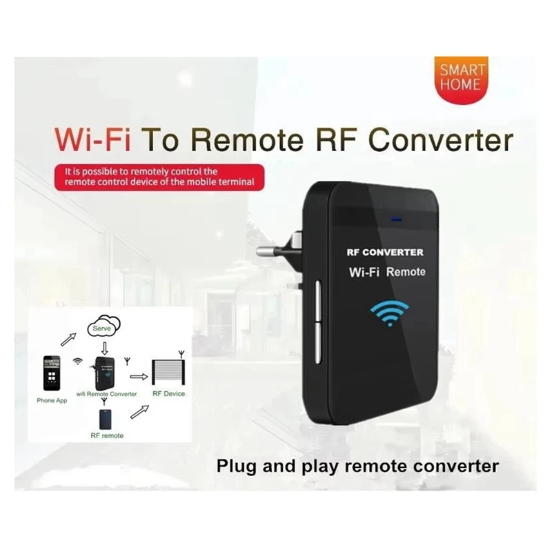 Фото Новый WiFi-преобразователь 280МГц-868МГц WiFi в RF для пультов дистанционного управления гаражными воротами (фиксированный и плавающий код), EU-PLUG-DT30 №5