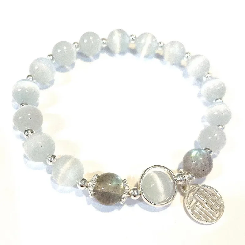 Белый опал 8 мм ретро браслет с лунным камнем Элегантный женский Сказочный модный