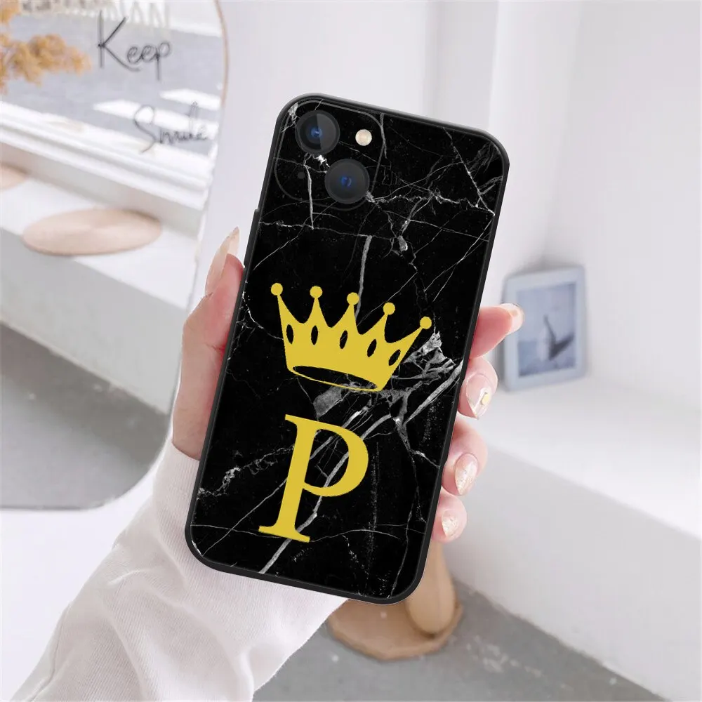 Фото Мраморная текстура с инициалом Буквы A Z чехол для телефона iPhone 11 Pro X XR XS Max 8 7 Plus SE 2020 роскошная Корона пары мягкий чехол из ТПУ №3