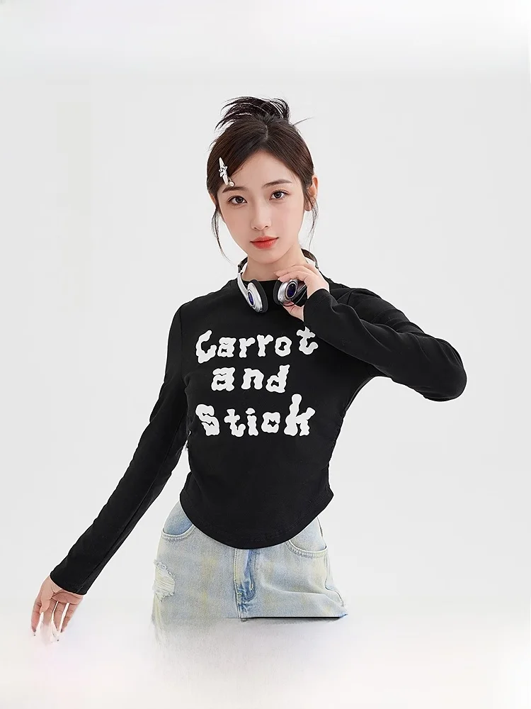 Sanfu Long sleeves Shirt 2024 New Autumn Contrast Color English Pleat Waist Hugging round Neck Short Jacket Women clothes 49762