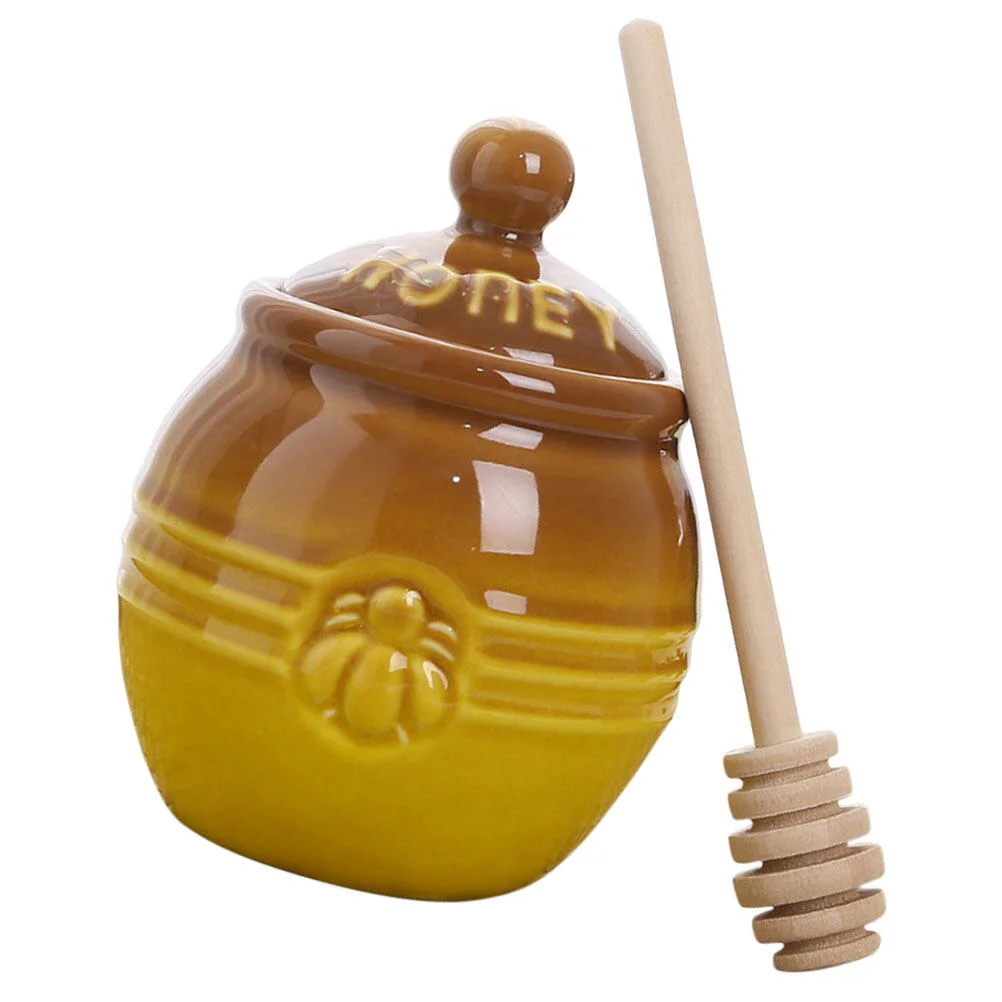 

Oil Storage Tank Delicate Jam Jar Honey Dispenser Dipper Ceramic Container Household Syrup Pot