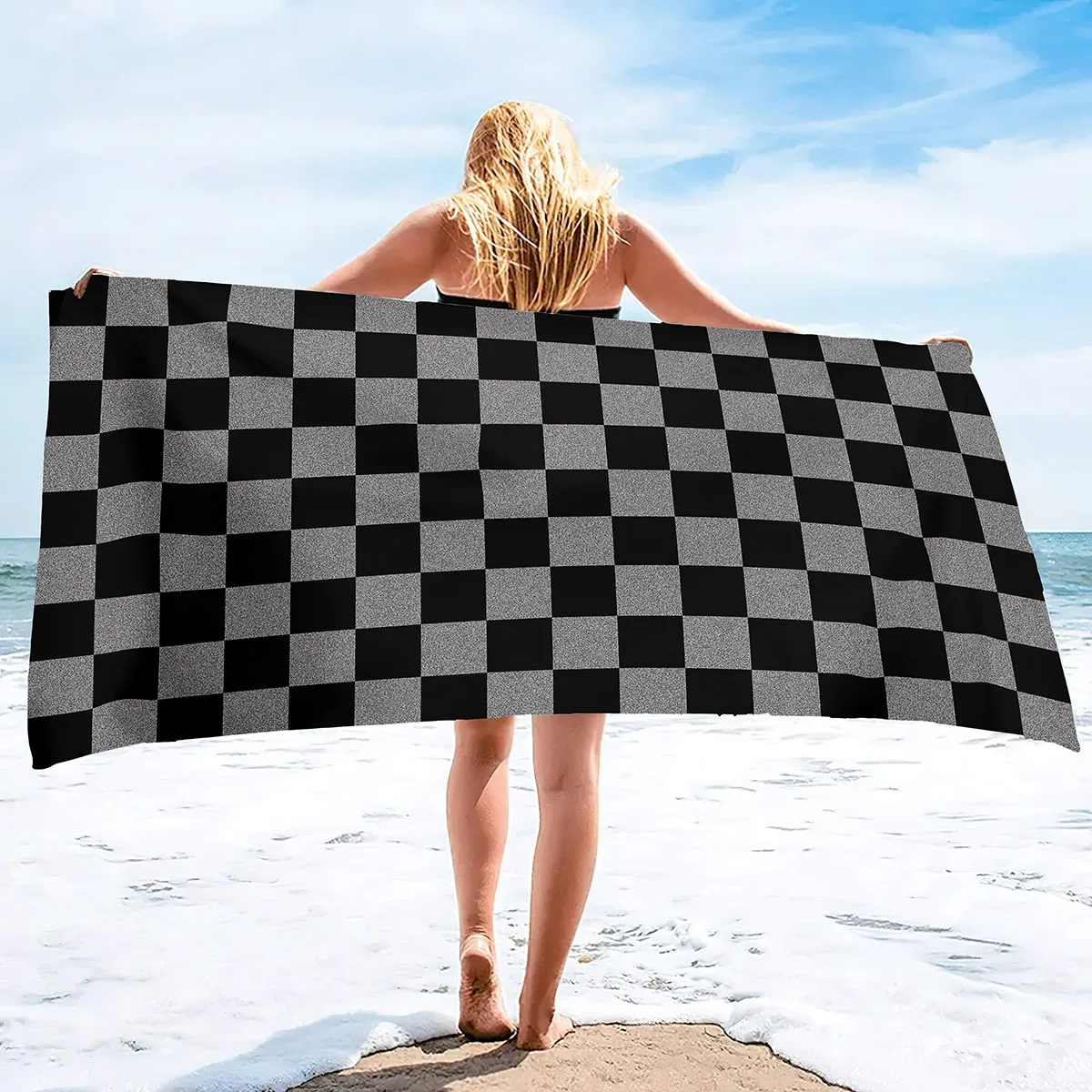 

Black White Race Checkered Flag Microfiber Beach Towels Oversized Sand Free Quick Dry Beach Towel Bath Towel for Women Men