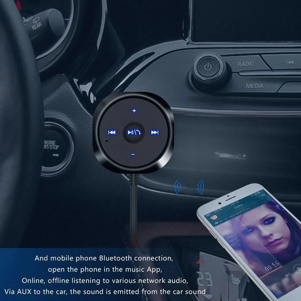 Беспроводной автомобильный комплект Handsfree с Bluetooth-совместимостью, беспроводным Bluetooth-приемником музыки 3,5 мм AUX и USB-зарядным устройством для iPhone Android