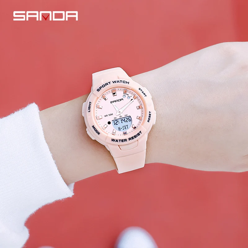 SANDA 2022 New Fashion Trend Womens Electronic Watch LED Luminous Display Waterproof Wear Resistant Watch For Women Reloj Mujer enlarge