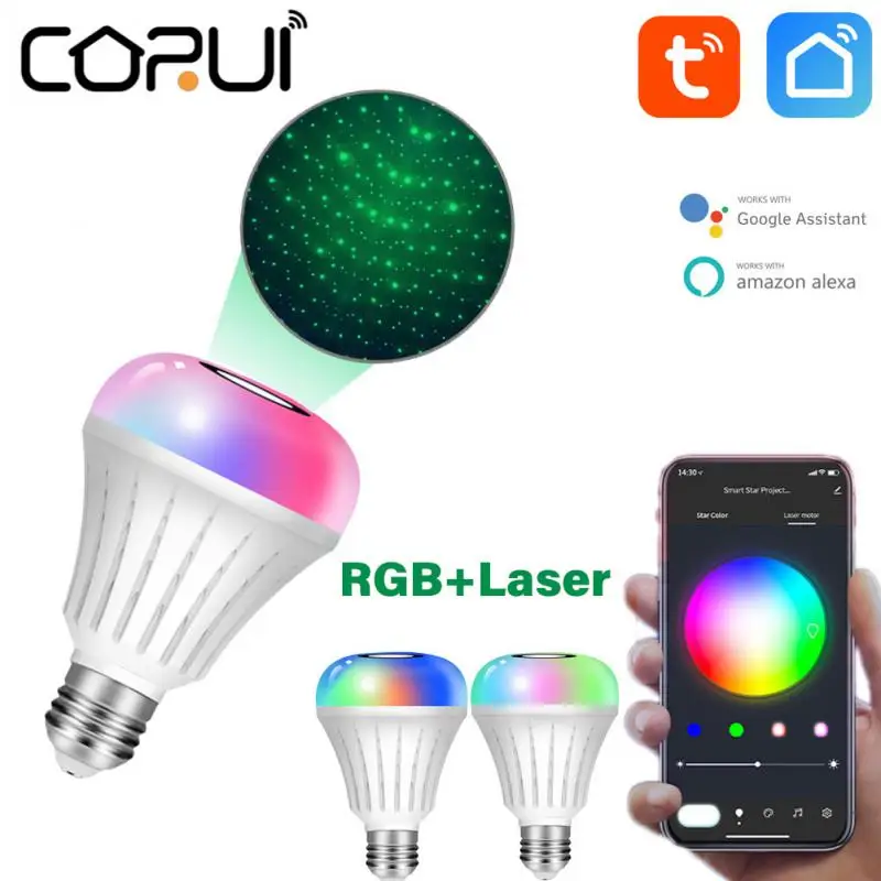 

Лазерный проектор CORUI E27/E26 RGB, умная лампа с Wi-Fi, умная лампочка со звездами, Режим музыки, лампочка с таймером, поддержка Alexa Google Assistant