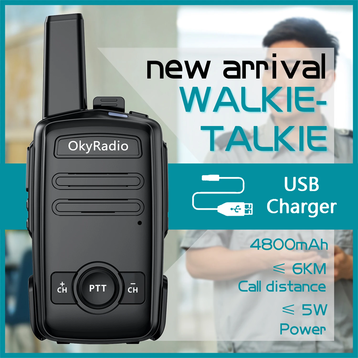 okyradio 4800mah large capacity 5w portable waterproof walkie talkie 6km call distance suitable for hotel construction sites free global shipping