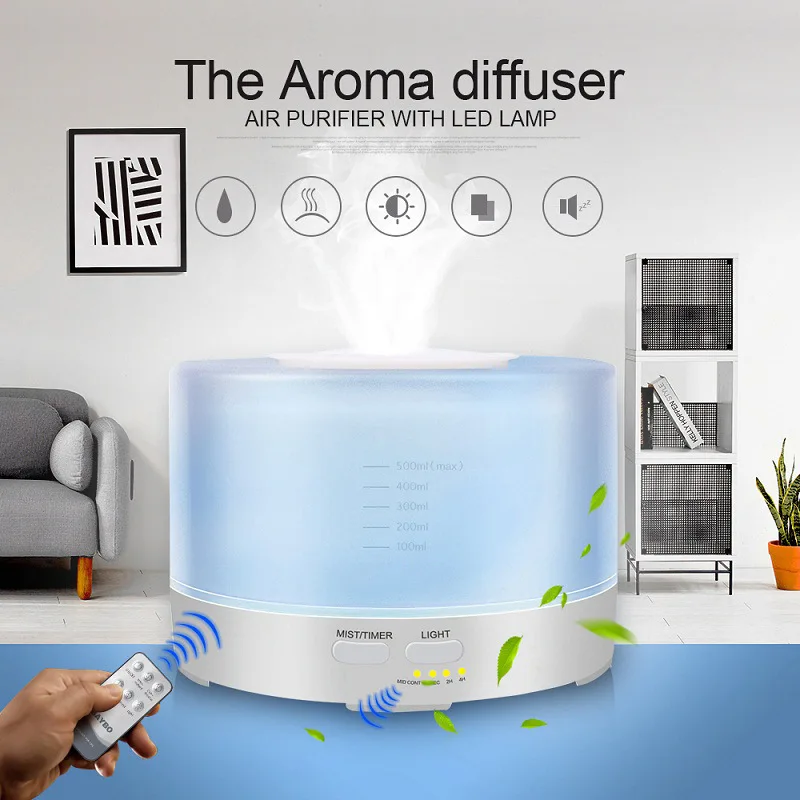 Aroma Diffuser 500ML Wood Grain Aroma Diffuser New Air Atomizing Humidifier with Remote Control Diffuser Essential Oils enlarge