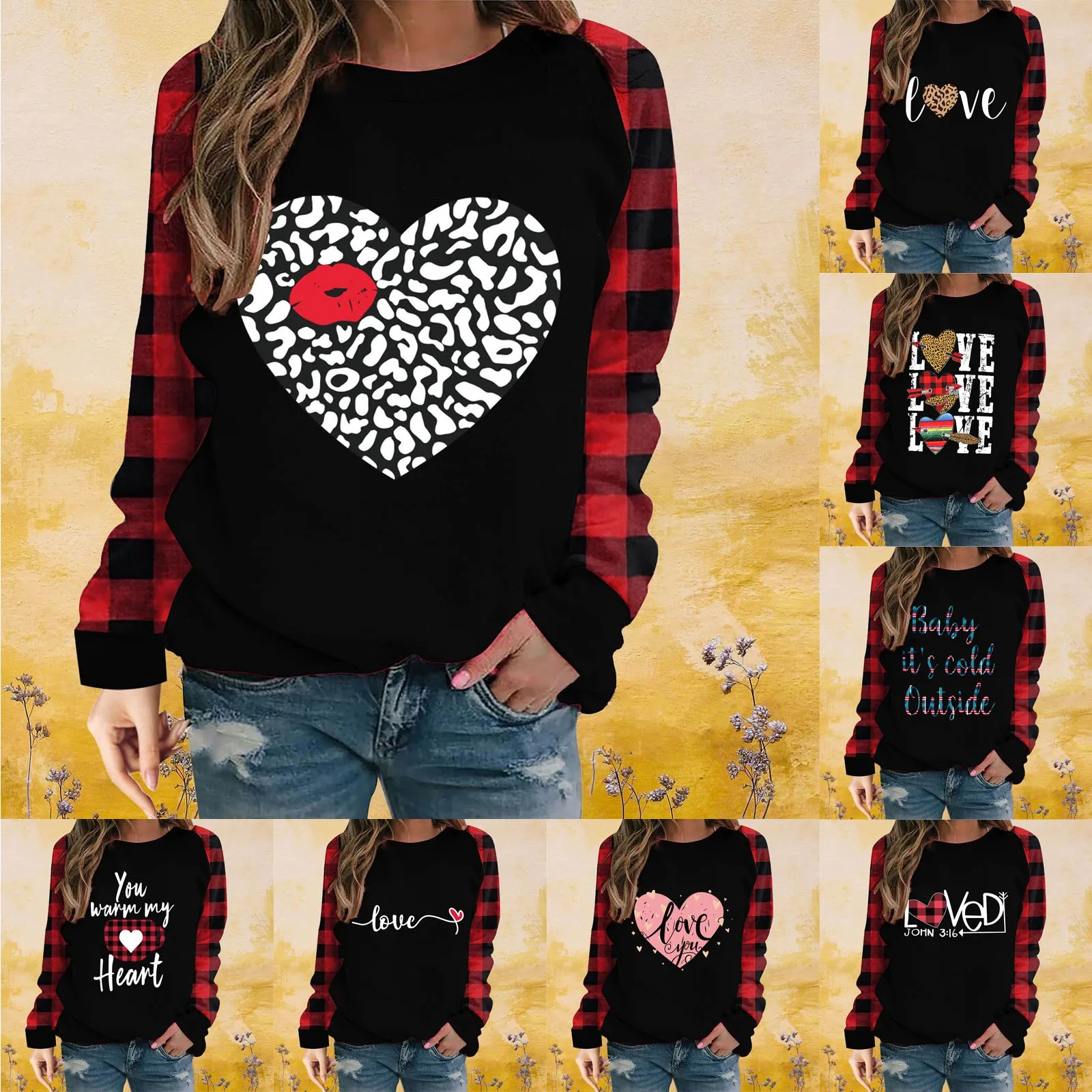 

Рубашка с длинным рукавом в клетку, с принтом