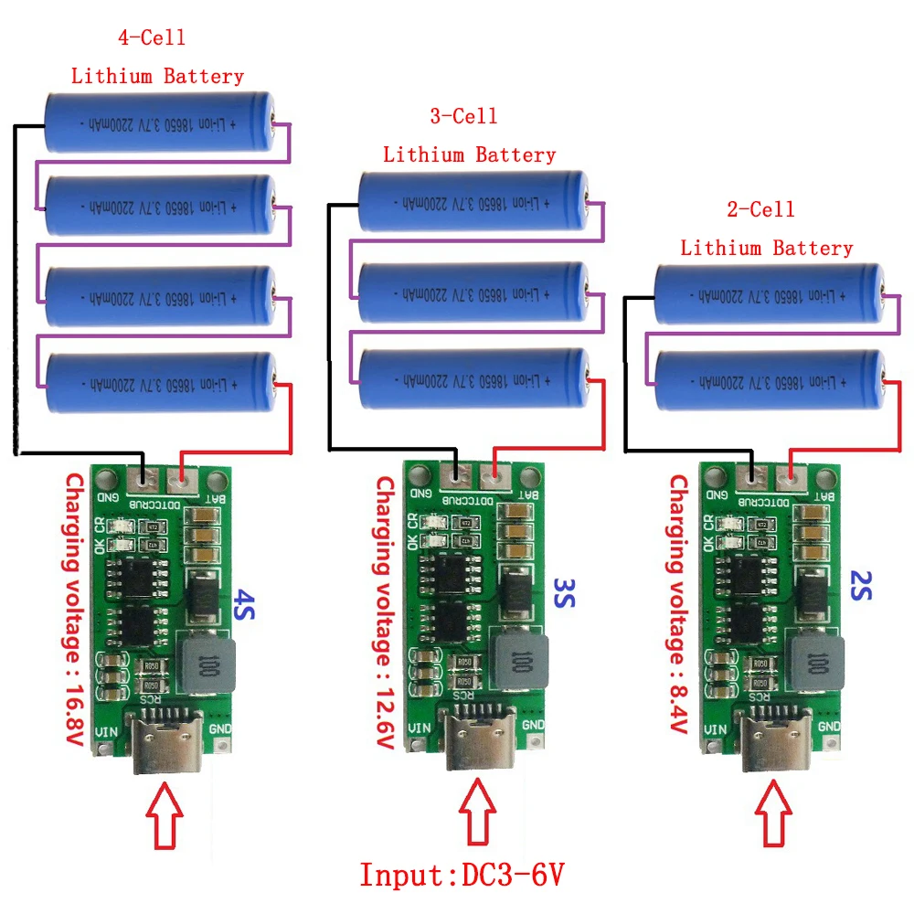 Фото Step-Up Boost LiPo Полимерное литий-ионное зарядное устройство 7,4 В 11,1 В 14,8 В 18650 Модуль зарядки литиевой батареи 2S 3S 4S 2/4A Type-C до 8,4 В 12 №2