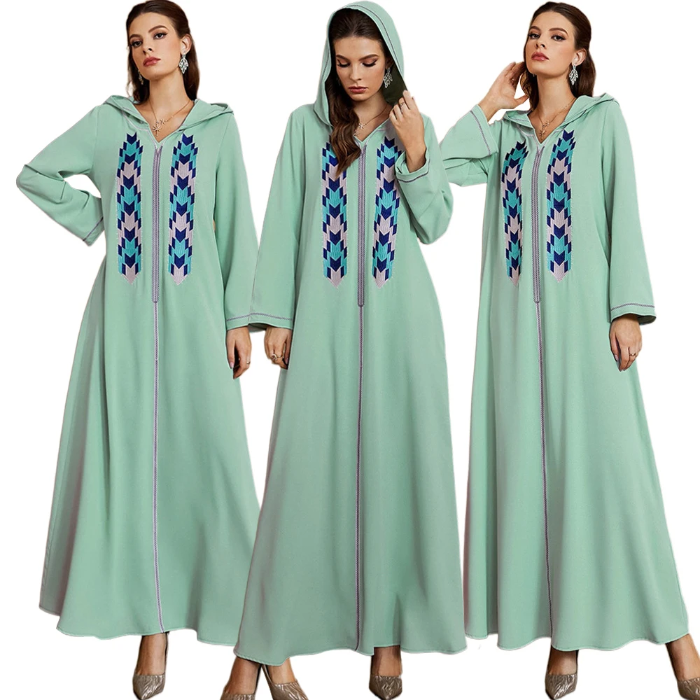 

Eid Ramadan Women Hooded Embroidery Abaya Long Dress Moroccan Turkey Kaftan Dubai Arab Islamic Gown Caftan Djellaba Femme Abayas
