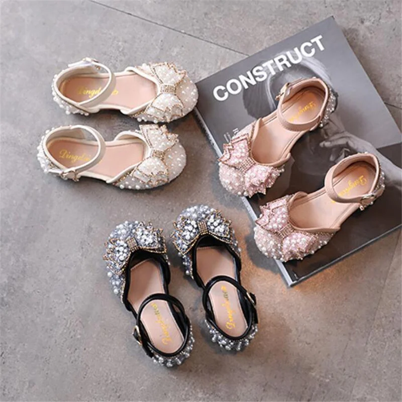 

summer Girls sandals Fashion pearl Fashionable rhinestone bow cute princess shoe Baby Dance performance shoes Baby toddler shoes