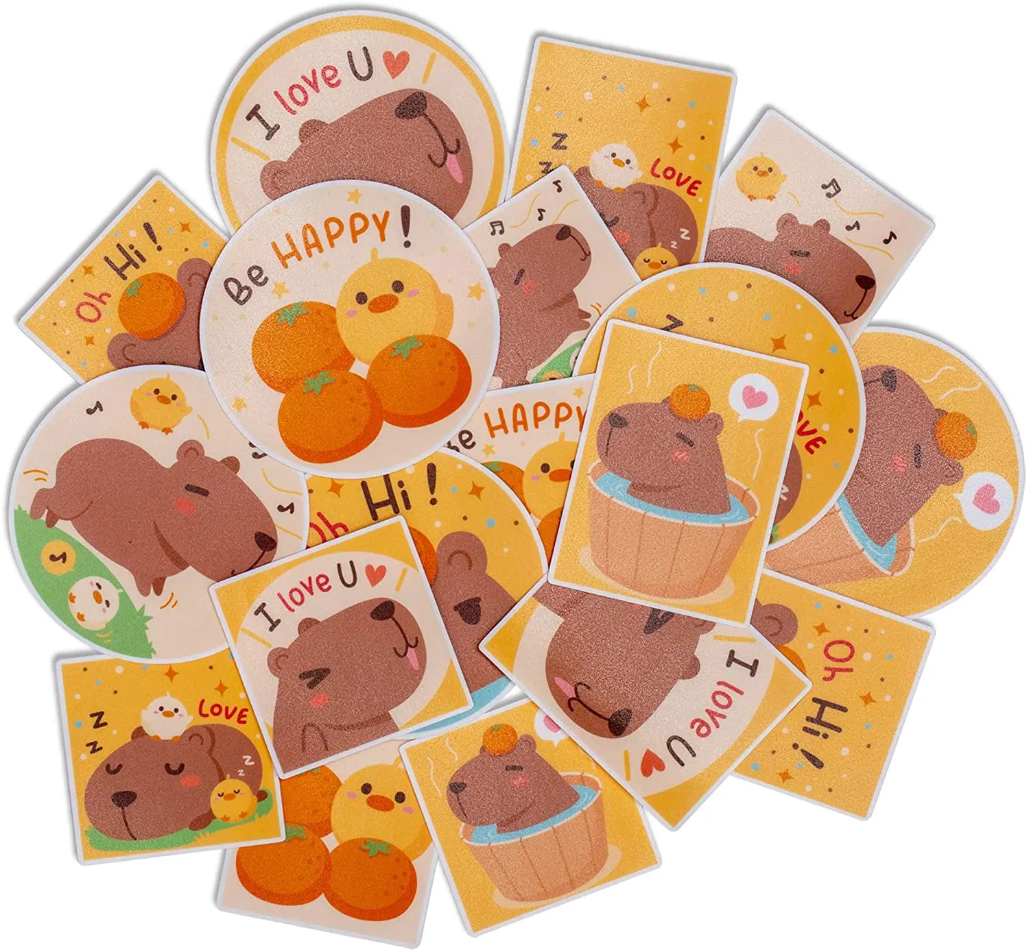 18pcs Cute Capybara Sticker Pack Animal Themed Square, Vertical and Round Stickers Decals for Journals