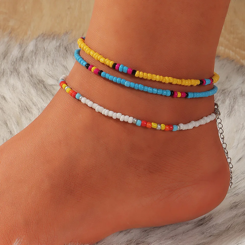 

3pcs/set Bohemian Colorful Beaded Beads Anklets For Women Summer Ocean Beach Handmade Ankle Bracelet Foot Leg Beach Jewelry Gift