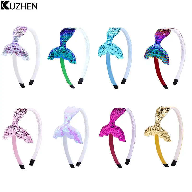 Sequin Mermaid Headband Baby Girls Hair Accessories Handmade Rainbow Kids Hairband Little Mermaid Party Supplies Headdress